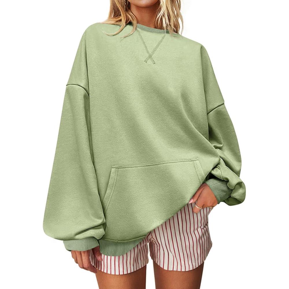 image:imageUEU Women Oversized Striped Crewneck Sweatshirt Long Sleeve Color Block Pullover Tops Casual Loose Workout ClothesOlive Green