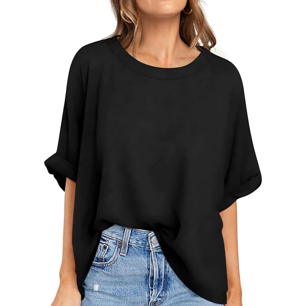 image:imageUEU Women Oversized TShirt Summer Casual Loose Fit Short Sleeve Basic Tops Workout Gym Tee ShirtBlack