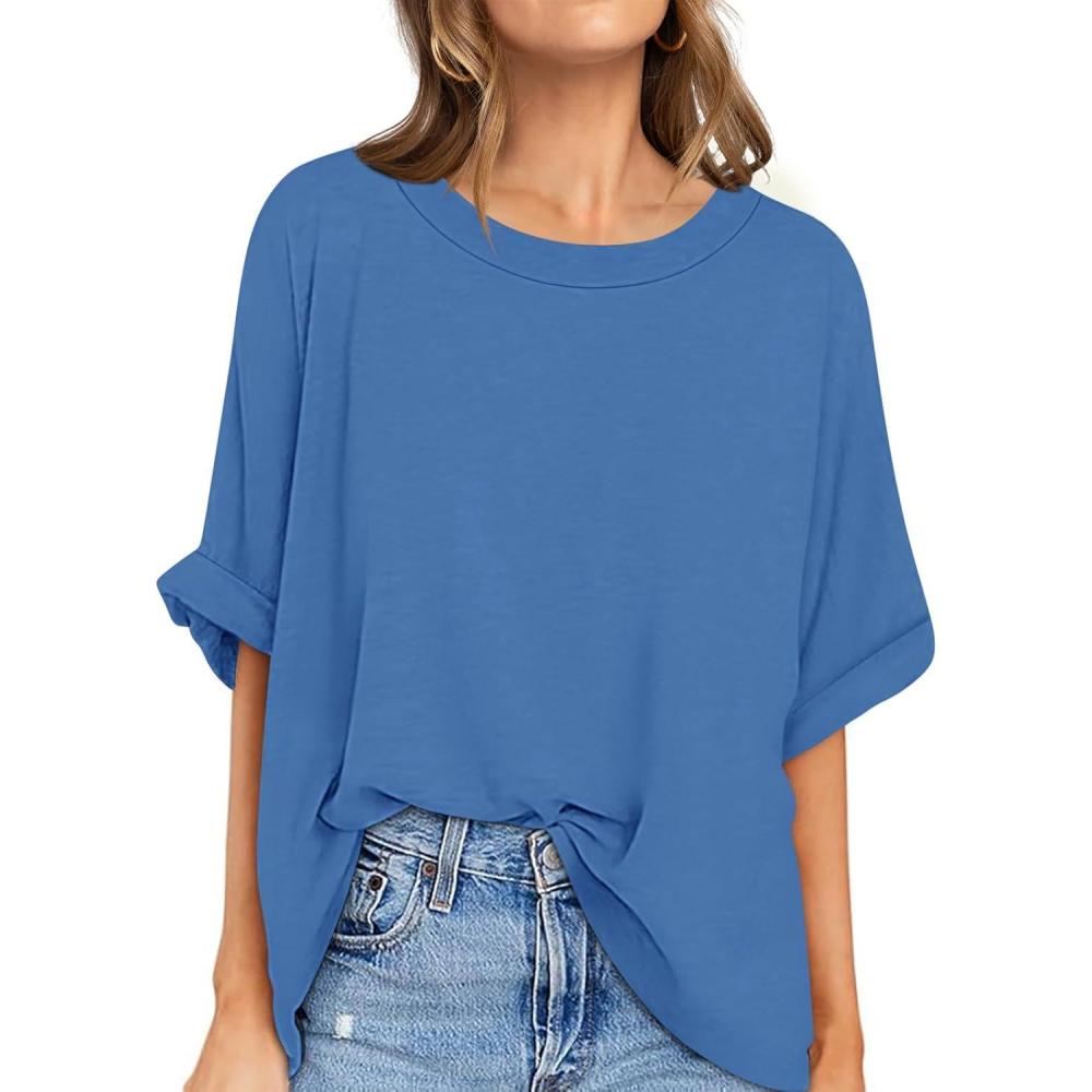 image:imageUEU Women Oversized TShirt Summer Casual Loose Fit Short Sleeve Basic Tops Workout Gym Tee ShirtBlue