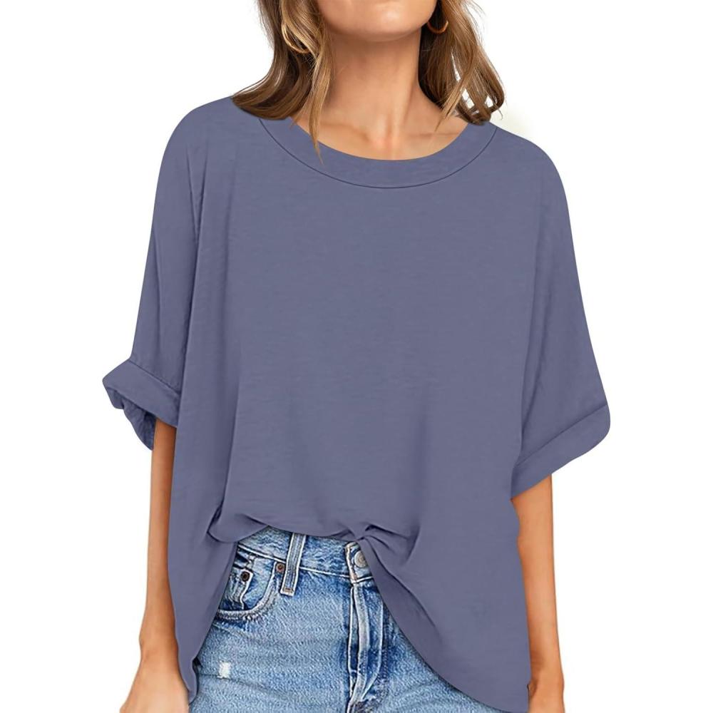 image:imageUEU Women Oversized TShirt Summer Casual Loose Fit Short Sleeve Basic Tops Workout Gym Tee ShirtGray Blue