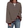 image:imageUEU Women Oversized Striped Crewneck Sweatshirt Long Sleeve Color Block Pullover Tops Casual Loose Workout ShirtBlack Coffee Striped