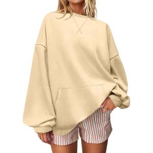 UEU Women Oversized Striped Crewneck Sweatshirt Long Sleeve Color Block Pullover Tops Casual Loose Workout Clothes(Apricot)