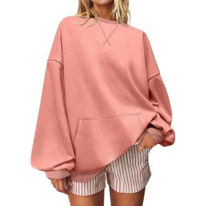 UEU Women Oversized Striped Crewneck Sweatshirt Long Sleeve Color Block Pullover Tops Casual Loose Workout Clothes(Beanpaste)