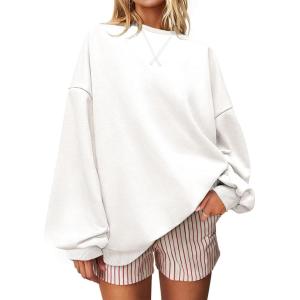 UEU Women Oversized Striped Crewneck Sweatshirt Long Sleeve Color Block Pullover Tops Casual Loose Workout Shirt(White)