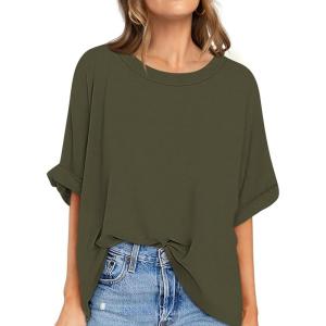 UEU Women Oversized T-Shirt Summer Casual Loose Fit Short Sleeve Basic Tops Workout Gym Tee Shirt(Army Green)