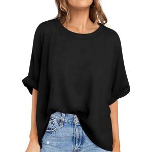 UEU Women Oversized T-Shirt Summer Casual Loose Fit Short Sleeve Basic Tops Workout Gym Tee Shirt(Black)