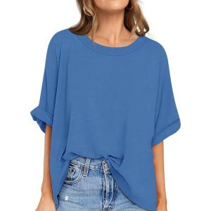 UEU Women Oversized T-Shirt Summer Casual Loose Fit Short Sleeve Basic Tops Workout Gym Tee Shirt(Blue)