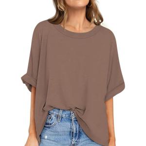 UEU Women Oversized T-Shirt Summer Casual Loose Fit Short Sleeve Basic Tops Workout Gym Tee Shirt(Coffee)