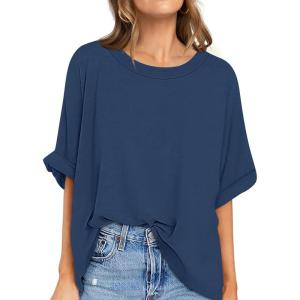 UEU Women Oversized T-Shirt Summer Casual Loose Fit Short Sleeve Basic Tops Workout Gym Tee Shirt(Dark Blue)