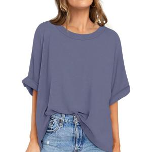 UEU Women Oversized T-Shirt Summer Casual Loose Fit Short Sleeve Basic Tops Workout Gym Tee Shirt(Gray Blue)