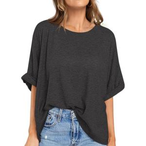 UEU Women Oversized T-Shirt Summer Casual Loose Fit Short Sleeve Basic Tops Workout Gym Tee Shirt(Heather Black)