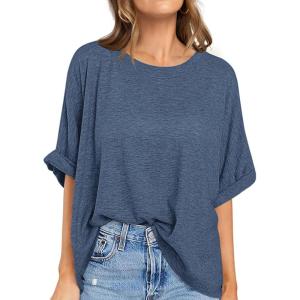 UEU Women Oversized T-Shirt Summer Casual Loose Fit Short Sleeve Basic Tops Workout Gym Tee Shirt(Heather Dark Blue)