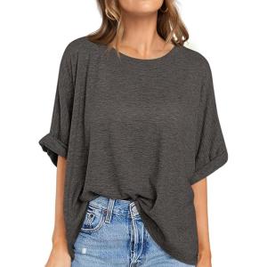 UEU Women Oversized T-Shirt Summer Casual Loose Fit Short Sleeve Basic Tops Workout Gym Tee Shirt(Heather Dark Gray)