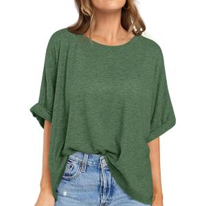 UEU Women Oversized T-Shirt Summer Casual Loose Fit Short Sleeve Basic Tops Workout Gym Tee Shirt(Heather Green)