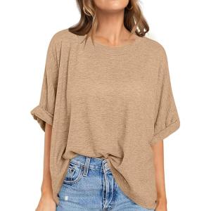 UEU Women Oversized T-Shirt Summer Casual Loose Fit Short Sleeve Basic Tops Workout Gym Tee Shirt(Heather Khaki)