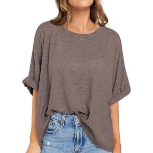 UEU Women Oversized T-Shirt Summer Casual Loose Fit Short Sleeve Basic Tops Workout Gym Tee Shirt(Heather Light Coffee)