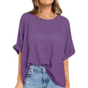 UEU Women Oversized T-Shirt Summer Casual Loose Fit Short Sleeve Basic Tops Workout Gym Tee Shirt(Heather Purple)