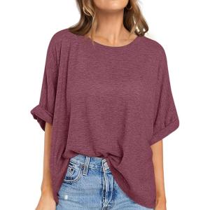 UEU Women Oversized T-Shirt Summer Casual Loose Fit Short Sleeve Basic Tops Workout Gym Tee Shirt(Heather Rose)