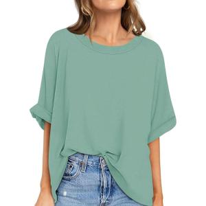 UEU Women Oversized T-Shirt Summer Casual Loose Fit Short Sleeve Basic Tops Workout Gym Tee Shirt(Malachite Green)