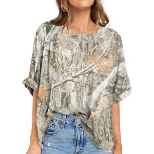 UEU Women Oversized T-Shirt Summer Casual Loose Fit Short Sleeve Basic Tops Workout Gym Tee Shirt(Mapleleaf Apricot)