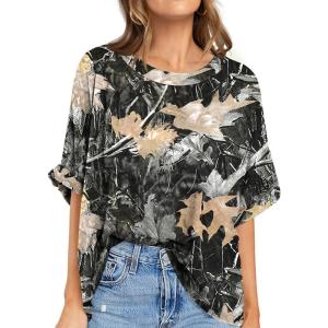 UEU Women Oversized T-Shirt Summer Casual Loose Fit Short Sleeve Basic Tops Workout Gym Tee Shirt(Mapleleaf Black)