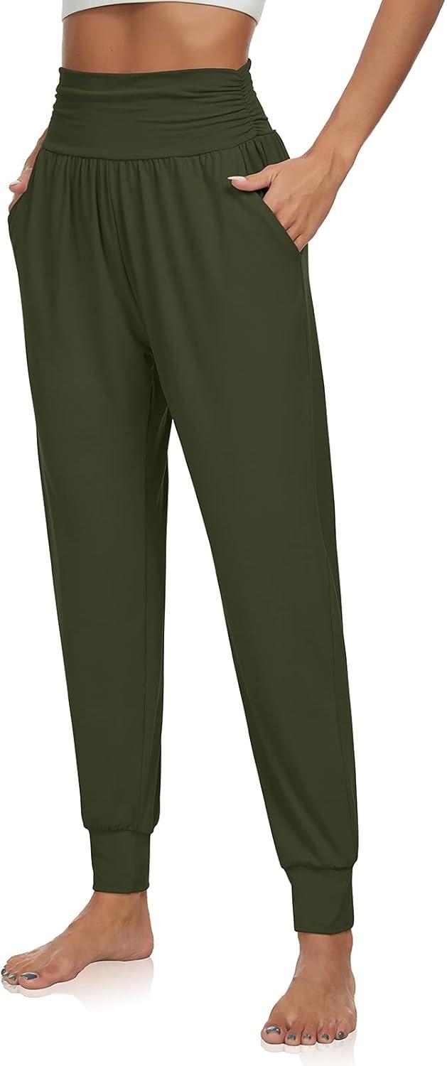 image:imageUEU Womens Cozy Yoga Joggers Pants Loose Workout Sweatpants Comfy Lounge Pants with PocketsArmy Green
