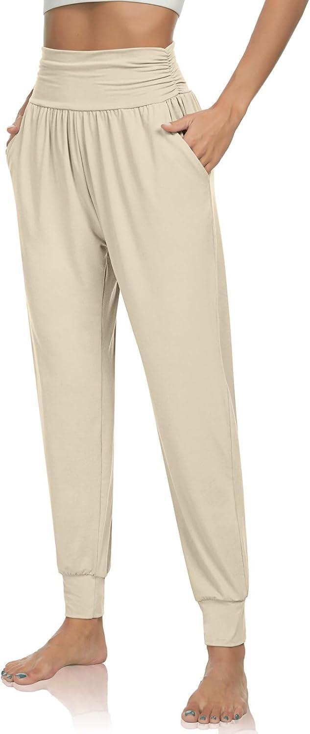 image:imageUEU Womens Cozy Yoga Joggers Pants Loose Workout Sweatpants Comfy Lounge Pants with PocketsCream