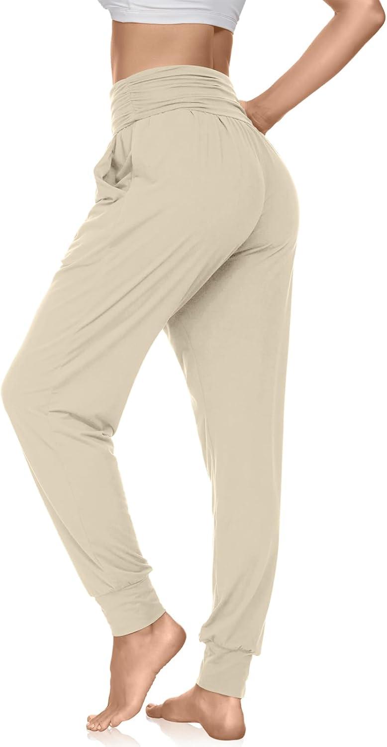 image:imageUEU Womens Cozy Yoga Joggers Pants Loose Workout Sweatpants Comfy Lounge Pants with PocketsCream