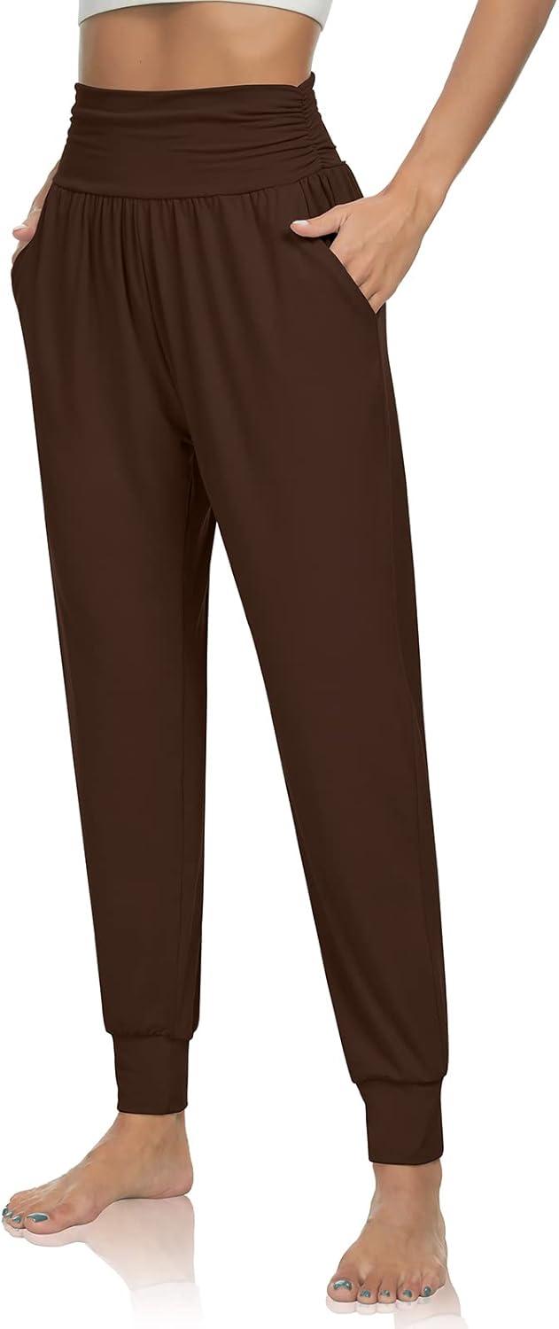 image:imageUEU Womens Cozy Yoga Joggers Pants Loose Workout Sweatpants Comfy Lounge Pants with PocketsDark Coffee