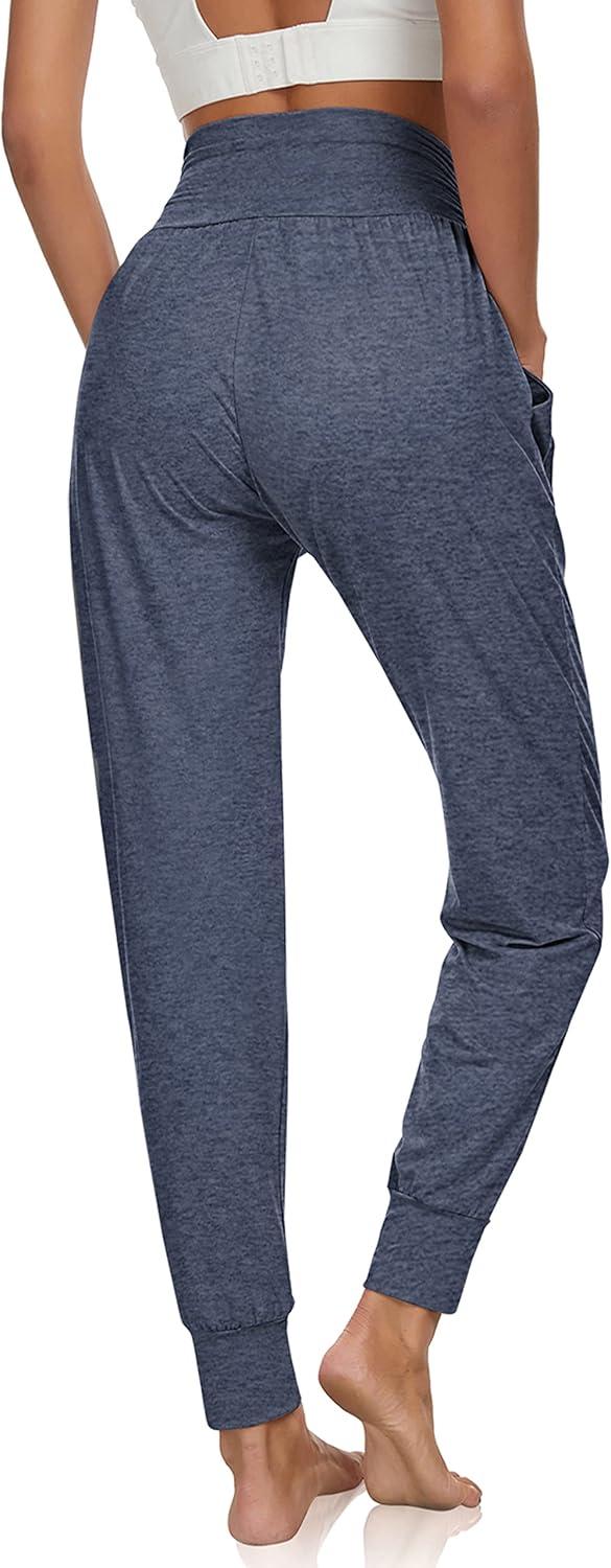 image:imageUEU Womens Cozy Yoga Joggers Pants Loose Workout Sweatpants Comfy Lounge Pants with PocketsHeather Navy