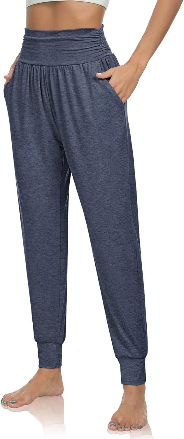 image:imageUEU Womens Cozy Yoga Joggers Pants Loose Workout Sweatpants Comfy Lounge Pants with PocketsHeather Navy