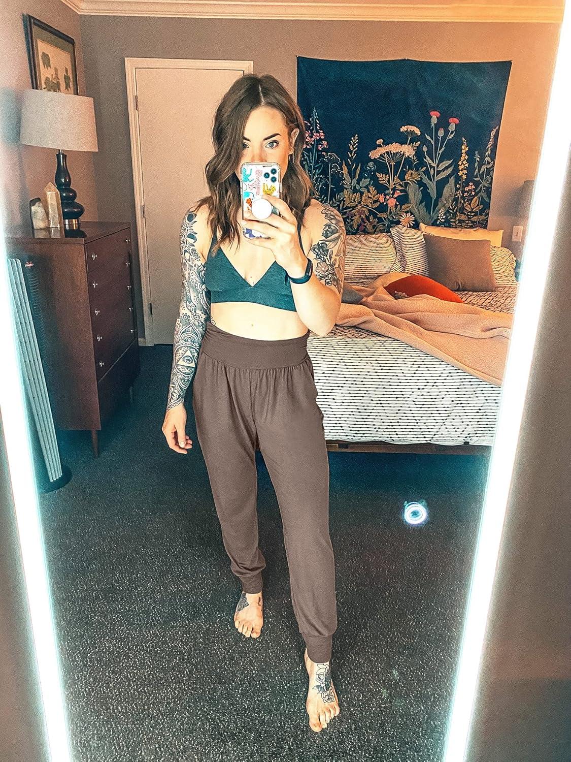 image:imageUEU Womens Cozy Yoga Joggers Pants Loose Workout Sweatpants Comfy Lounge Pants with PocketsLight Coffee