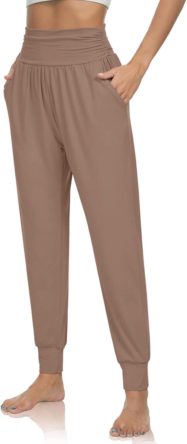 image:imageUEU Womens Cozy Yoga Joggers Pants Loose Workout Sweatpants Comfy Lounge Pants with PocketsLight Coffee