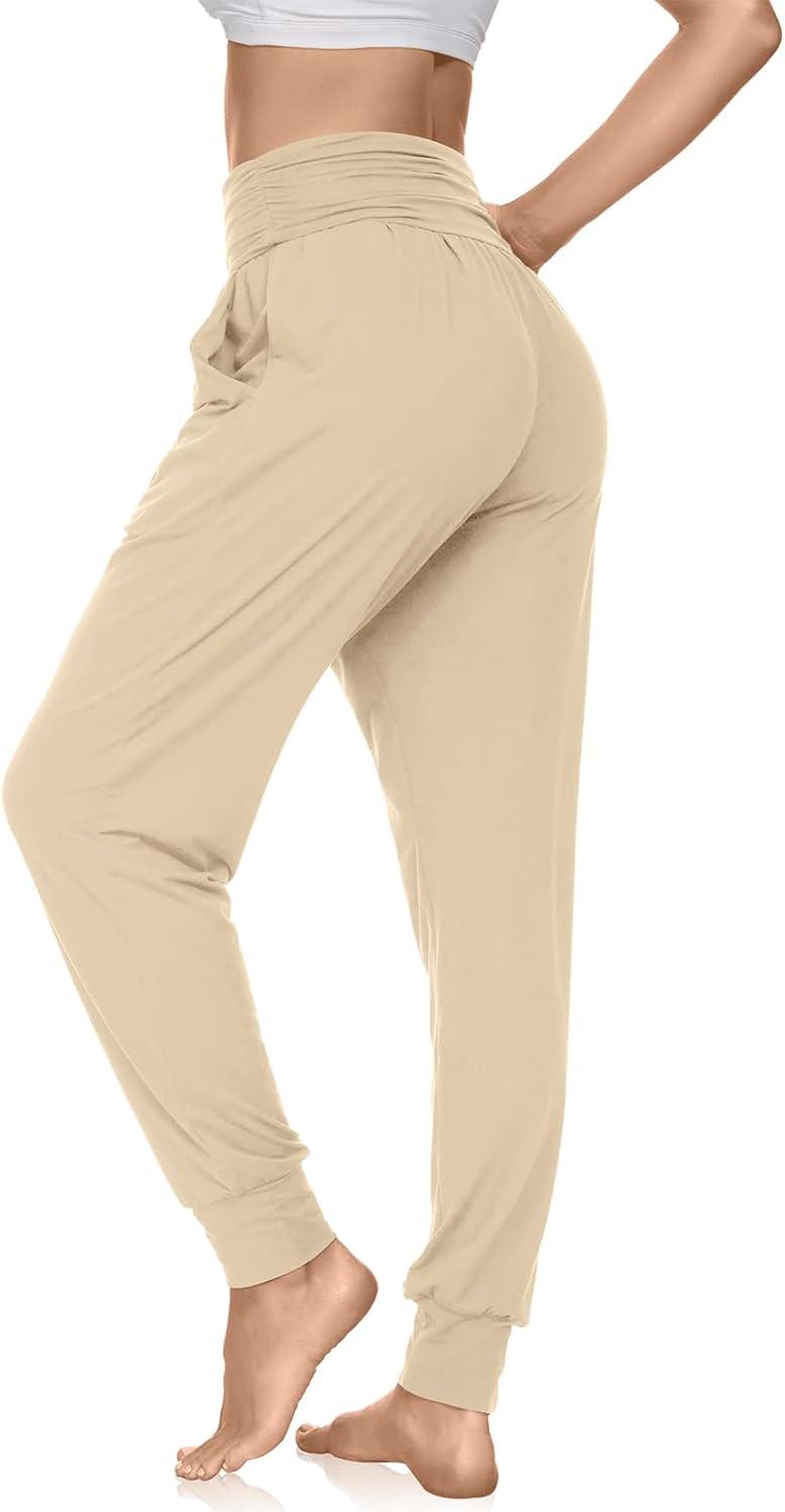 image:imageUEU Womens Cozy Yoga Joggers Pants Loose Workout Sweatpants Comfy Lounge Pants with PocketsLight Khaki