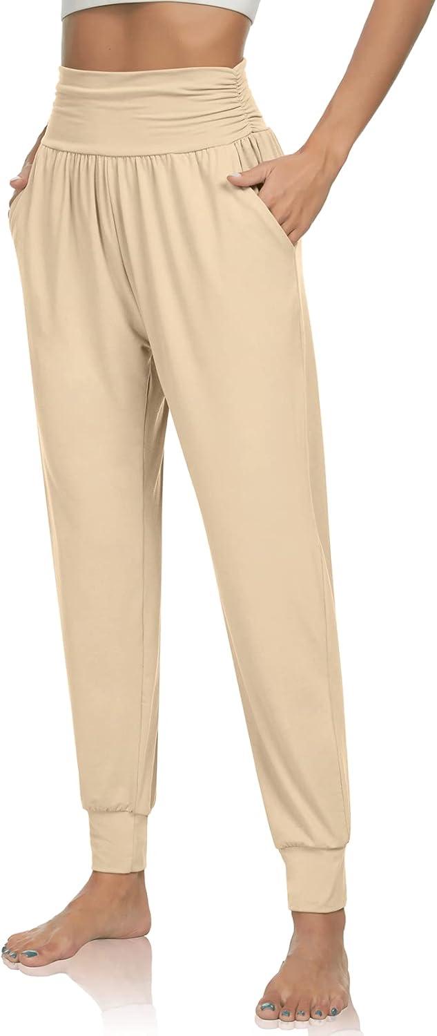 image:imageUEU Womens Cozy Yoga Joggers Pants Loose Workout Sweatpants Comfy Lounge Pants with PocketsLight Khaki