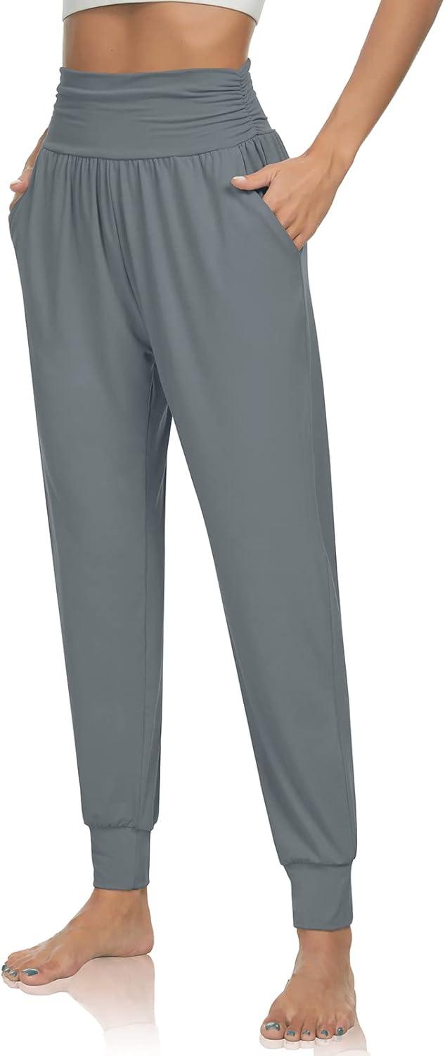 image:imageUEU Womens Cozy Yoga Joggers Pants Loose Workout Sweatpants Comfy Lounge Pants with PocketsMid Gray