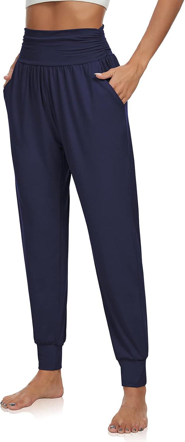 image:imageUEU Womens Cozy Yoga Joggers Pants Loose Workout Sweatpants Comfy Lounge Pants with PocketsNavy