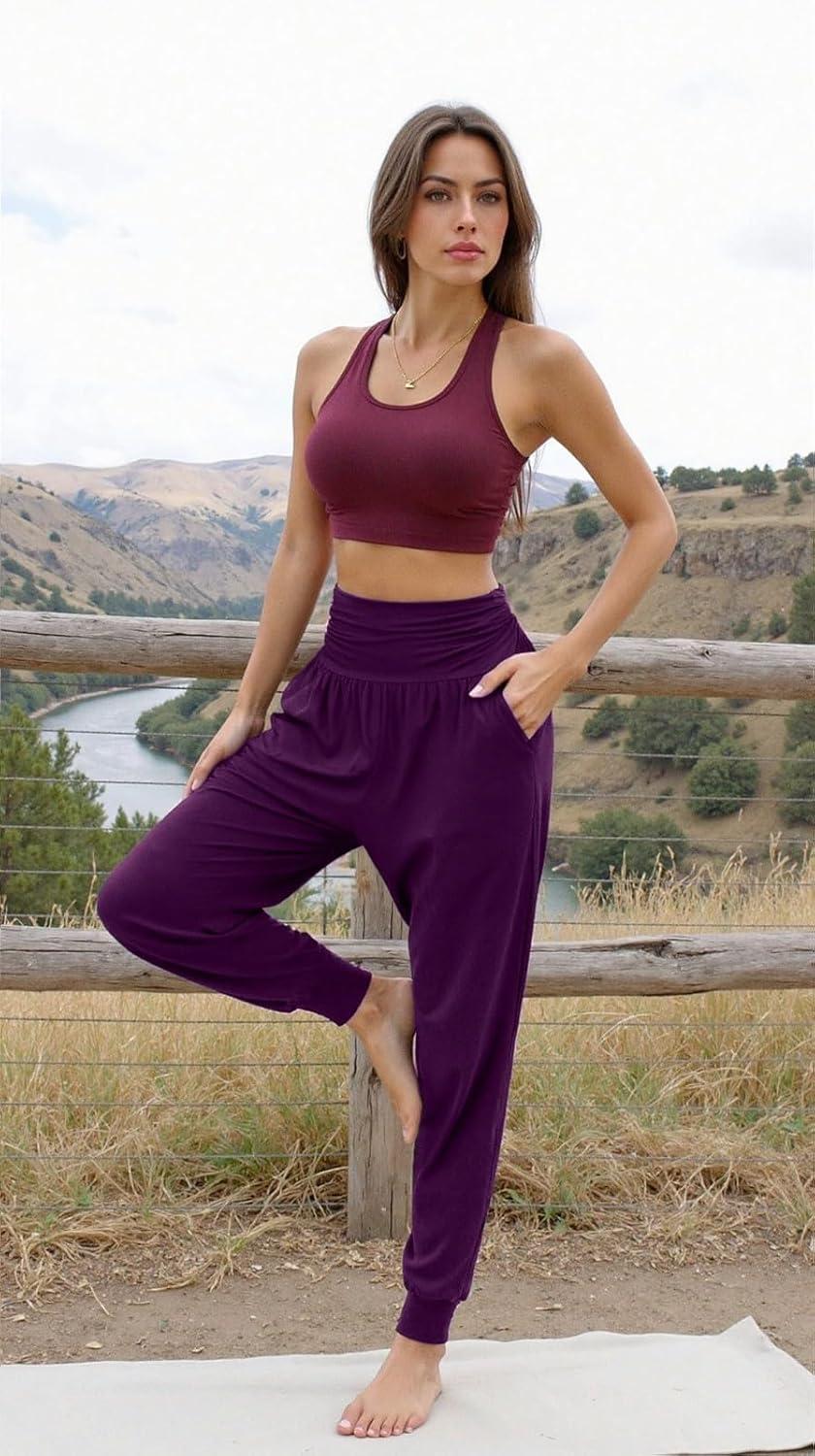 image:imageUEU Womens Cozy Yoga Joggers Pants Loose Workout Sweatpants Comfy Lounge Pants with PocketsPurple