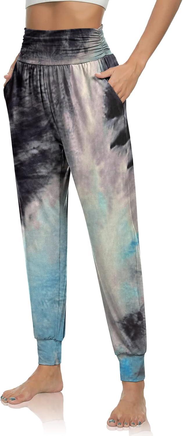 image:imageUEU Womens Cozy Yoga Joggers Pants Loose Workout Sweatpants Comfy Lounge Pants with PocketsTiedie Blackblue