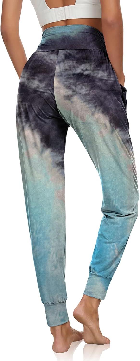 image:imageUEU Womens Cozy Yoga Joggers Pants Loose Workout Sweatpants Comfy Lounge Pants with PocketsTiedie Blackblue