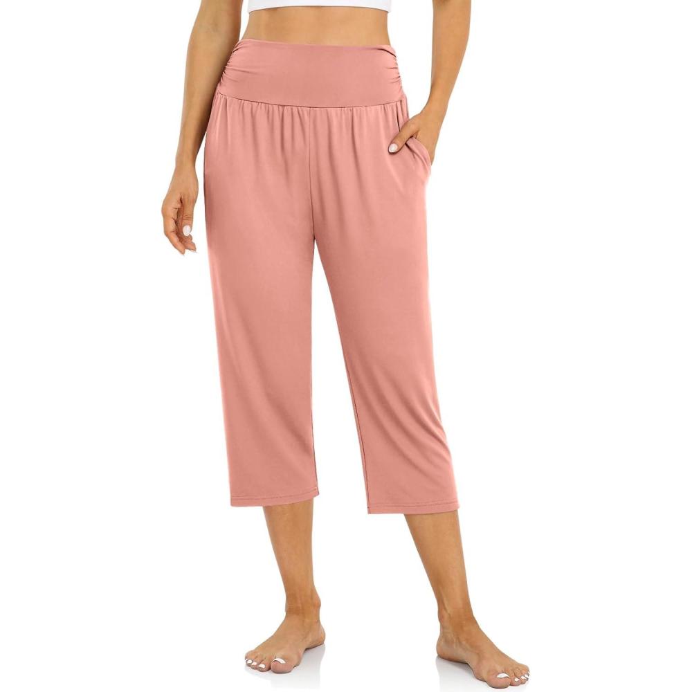 image:imageUEU Womens Capri Pants Summer Loose Yoga Pants Comfy Workout Cropprd Pants with PocketsCapris  Rose