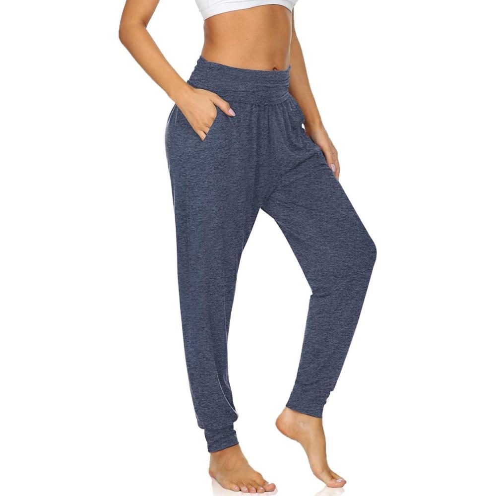 image:imageUEU Womens Cozy Yoga Joggers Pants Loose Workout Sweatpants Comfy Lounge Pants with PocketsHeather Navy