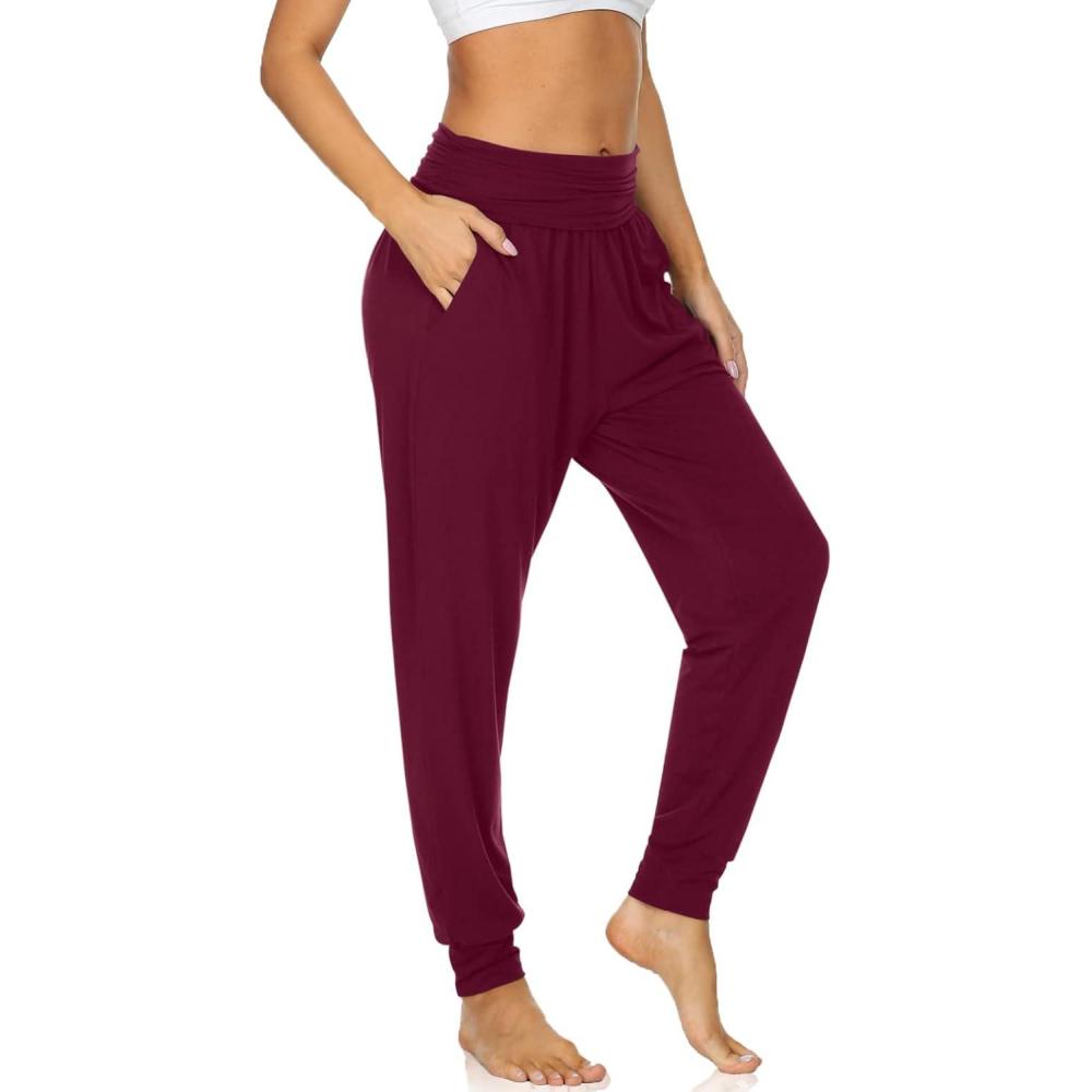 image:imageUEU Womens Cozy Yoga Joggers Pants Loose Workout Sweatpants Comfy Lounge Pants with PocketsWine