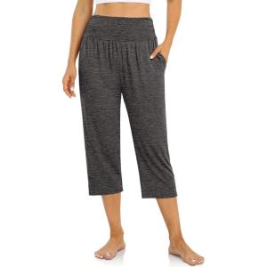 UEU Women’s Capri Pants Summer Loose Yoga Pants Comfy Workout Cropprd Pants with Pockets(Capris  Grey Heather)