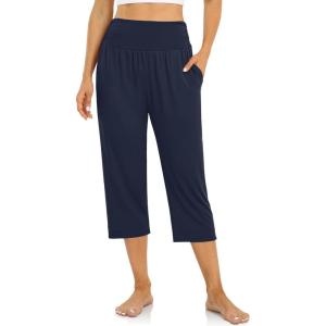 UEU Women’s Capri Pants Summer Loose Yoga Pants Comfy Workout Cropprd Pants with Pockets(Capris  Navy)