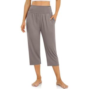 UEU Women’s Capri Pants Summer Loose Yoga Pants Comfy Workout Cropprd Pants with Pockets(Dusty Gray)
