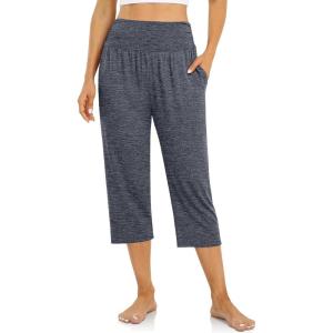 UEU Women’s Capri Pants Summer Loose Yoga Pants Comfy Workout Cropprd Pants with Pockets(Heather Navy)