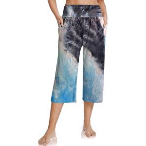 UEU Women’s Capri Pants Summer Loose Yoga Pants Comfy Workout Cropprd Pants with Pockets(Tie Dye)