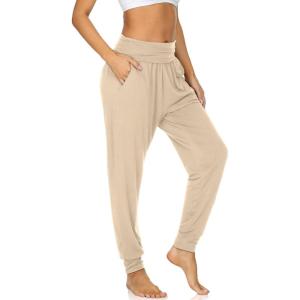 UEU Women’s Cozy Yoga Joggers Pants Loose Workout Sweatpants Comfy Lounge Pants with Pockets(Light Khaki)
