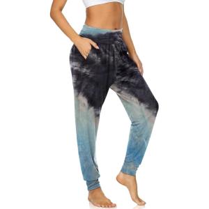UEU Women’s Cozy Yoga Joggers Pants Loose Workout Sweatpants Comfy Lounge Pants with Pockets(Tie-die  Black-blue)
